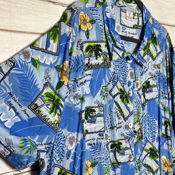 Paradiso Postcards Hawaiian Shirt Blue Embellished Plus Size 3X - Picture 7 of 9